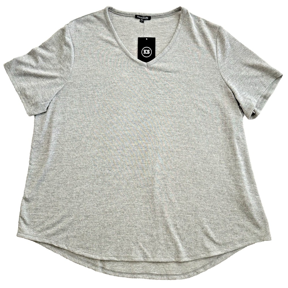 Knapp Studio Long Sleeve V Neck T-shirt Gray Women's Size 3XL Tunic Poly Blend